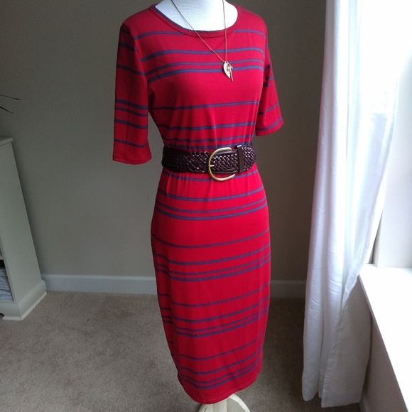 LuLaRoe Dresses & Skirts - Lularoe S Julia dress- red w/thin blue stripes